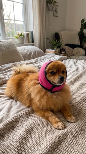 Hond met Mypawsome oorkappen op de achterbank